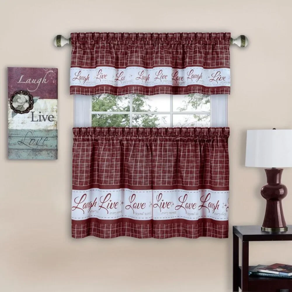 Achim Home Furnishing Live Love Laugh Window Kitchen Curtains 3-Piece Tier &